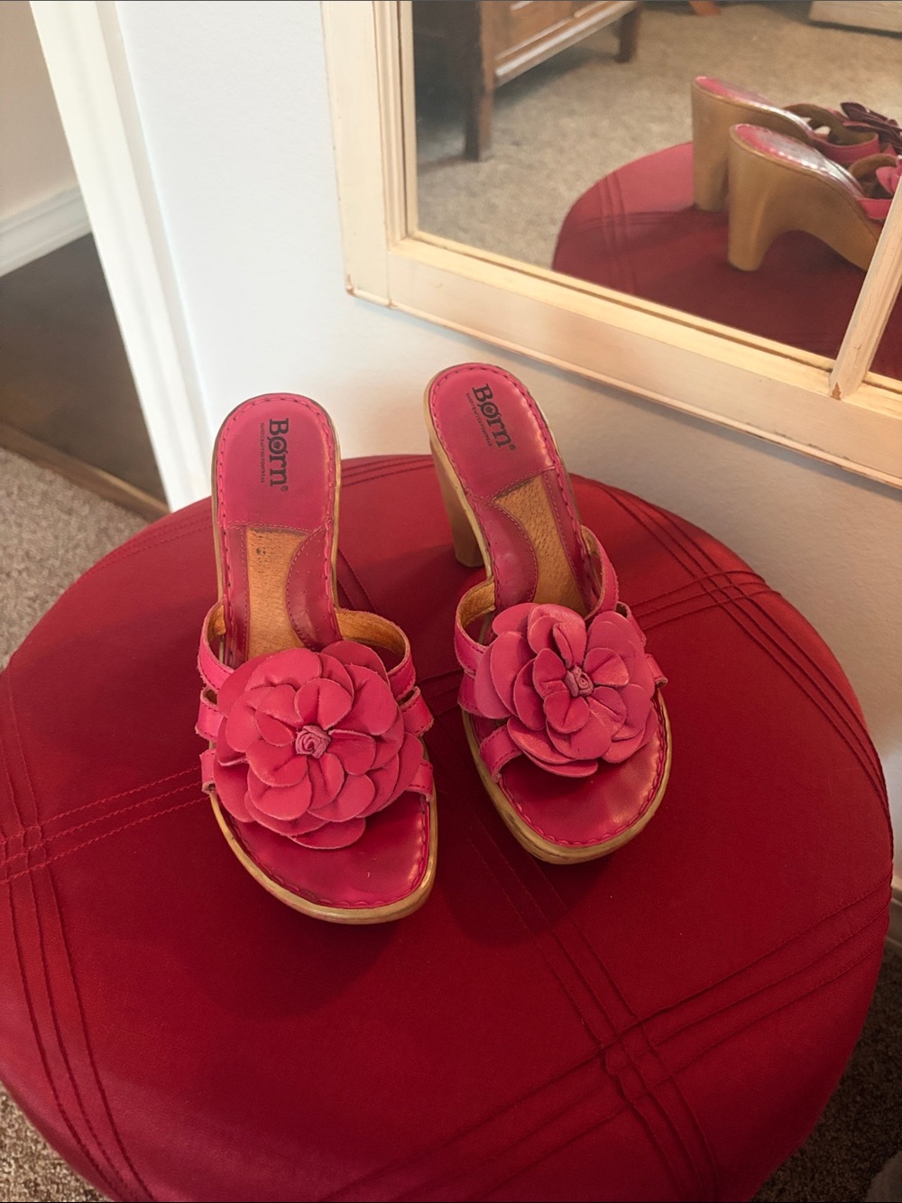 Born Pink Floral Leather Slide Heeled Sandal